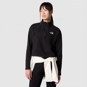 The North Face 100 Glacier Cropped 1/4 Zip Fleece Tnf Black | QGRKEY-145