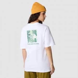 The North Face Relaxed Redbox T-Shirt Tnf White - Misty Sage Irregular Geometry Print | GUSDZJ-140