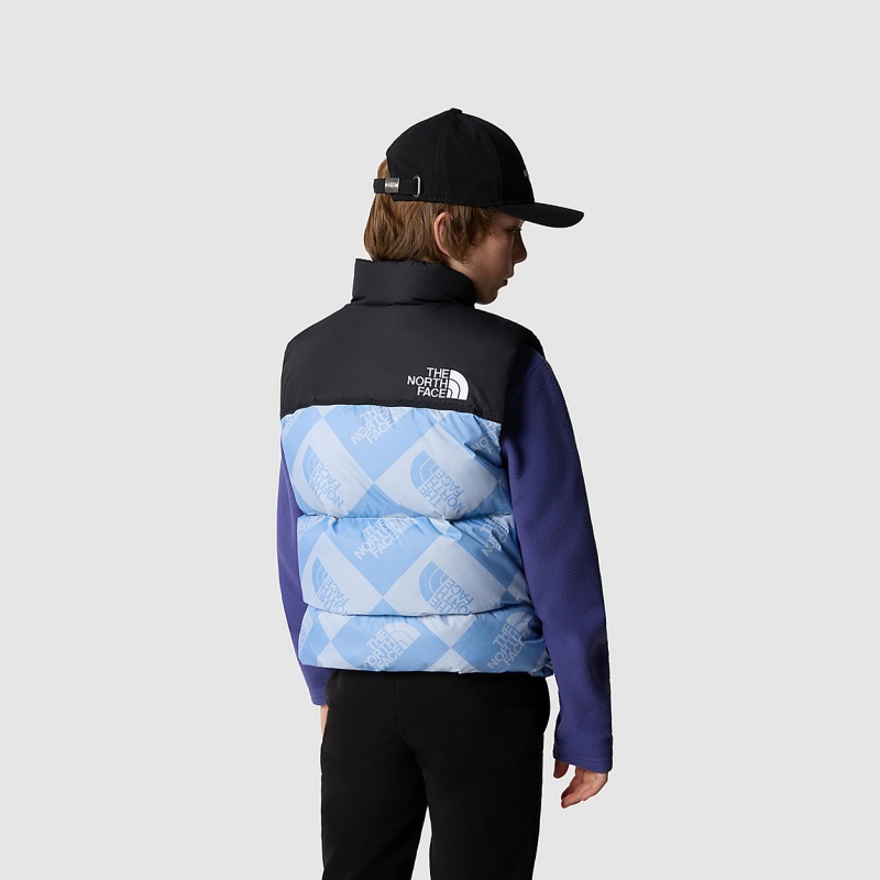 The North Face 1996 Retro Nuptse Gilet Dusty Periwinkle Logo Geometry Print | ZAUSBK-278