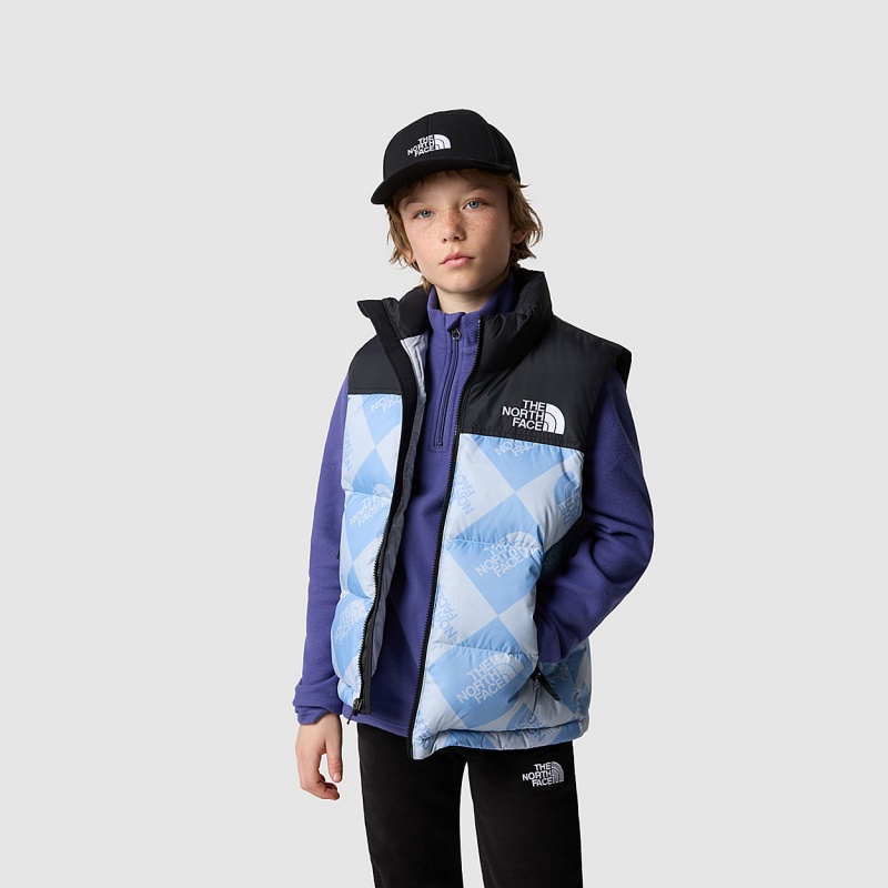 The North Face 1996 Retro Nuptse Gilet Dusty Periwinkle Logo Geometry Print | ZAUSBK-278