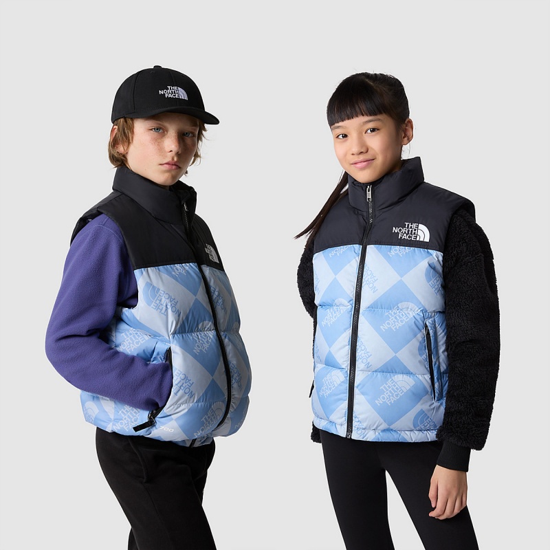 The North Face 1996 Retro Nuptse Gilet Dusty Periwinkle Logo Geometry Print | ZAUSBK-278