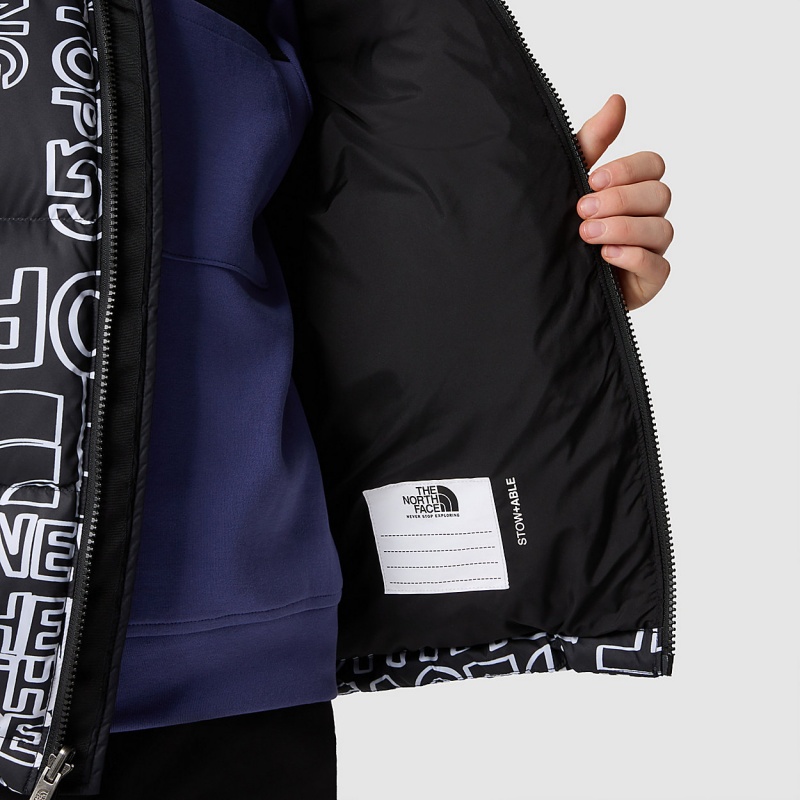 The North Face 1996 Retro Nuptse Jacket Tnf Black Tnf Marker Logo Print | GFRWAU-901