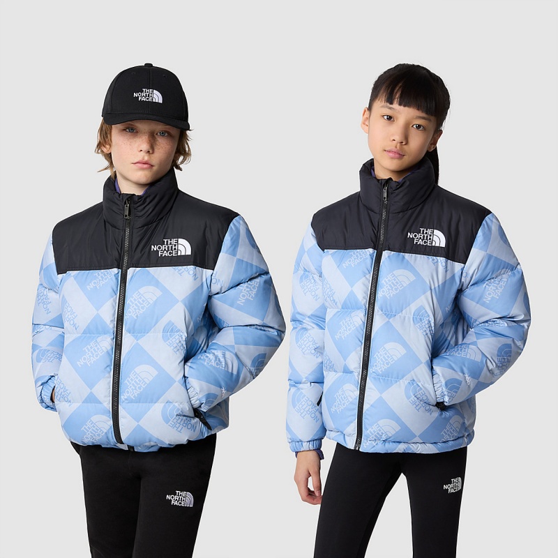 The North Face 1996 Retro Nuptse Jacket Dusty Periwinkle Logo Geometry Print | BDKAIM-581