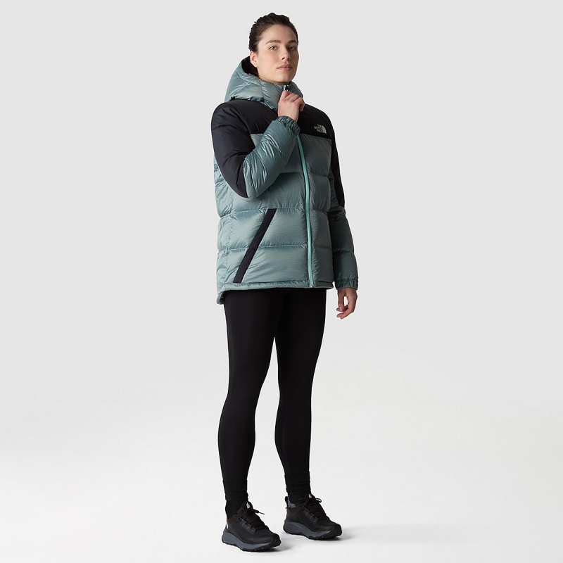 The North Face Diablo Down Hooded Jacket Powder Teal - Tnf Black | VWBUZI-329