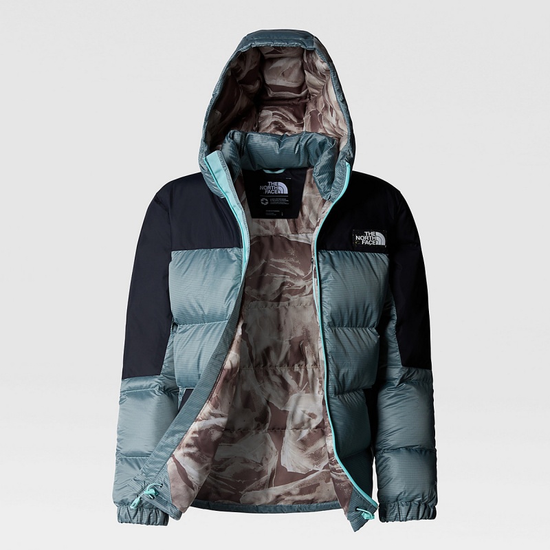 The North Face Diablo Down Hooded Jacket Powder Teal - Tnf Black | VWBUZI-329