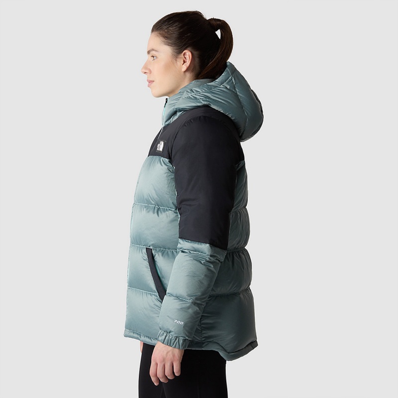 The North Face Diablo Down Hooded Jacket Powder Teal - Tnf Black | VWBUZI-329