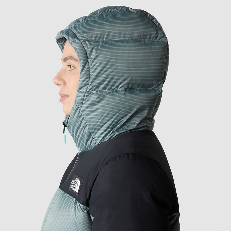 The North Face Diablo Down Hooded Jacket Powder Teal - Tnf Black | VWBUZI-329