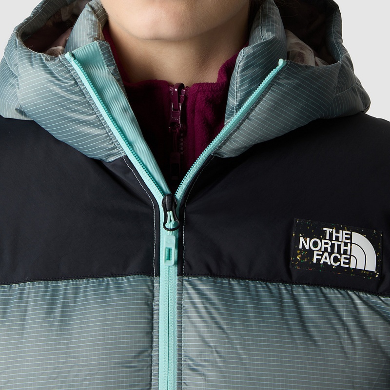 The North Face Diablo Down Hooded Jacket Powder Teal - Tnf Black | VWBUZI-329