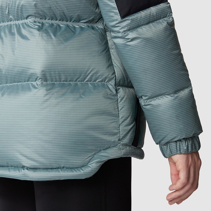 The North Face Diablo Down Hooded Jacket Powder Teal - Tnf Black | VWBUZI-329