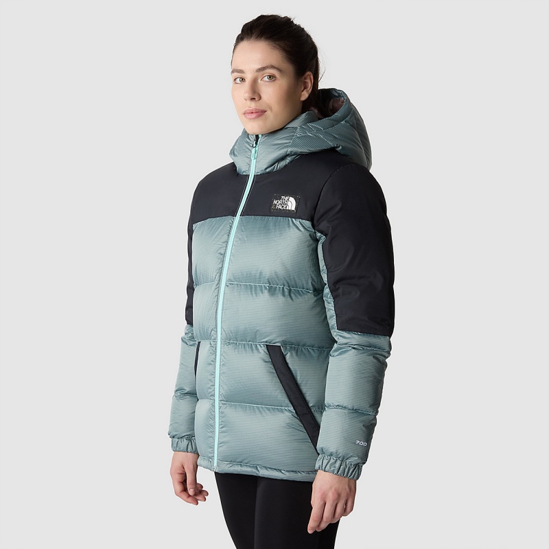 The North Face Diablo Down Hooded Jacket Powder Teal - Tnf Black | VWBUZI-329