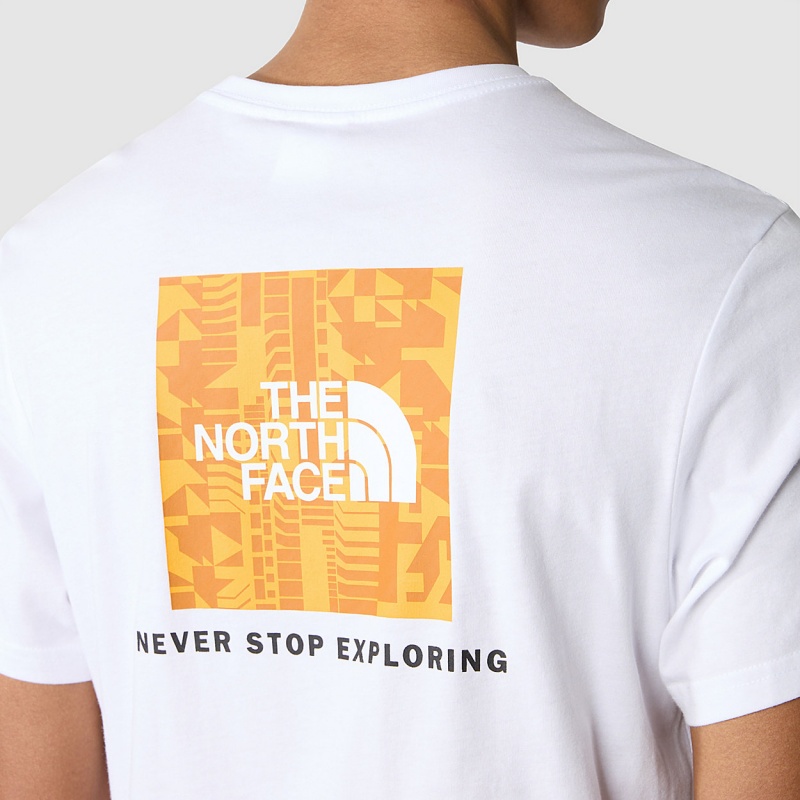 The North Face Redbox T-Shirt Tnf White - Summit Gold Irregular Geometry Print | QPMDWH-358