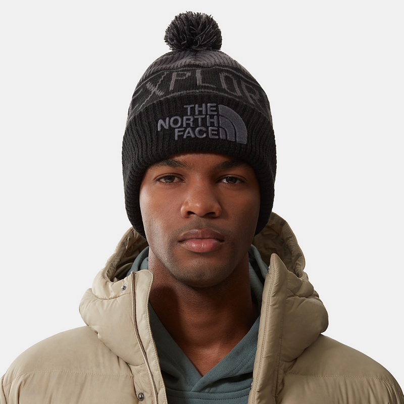 The North Face Retro TNF Pom Beanie Vanadis Grey - Tnf Black | NCLFHK-214