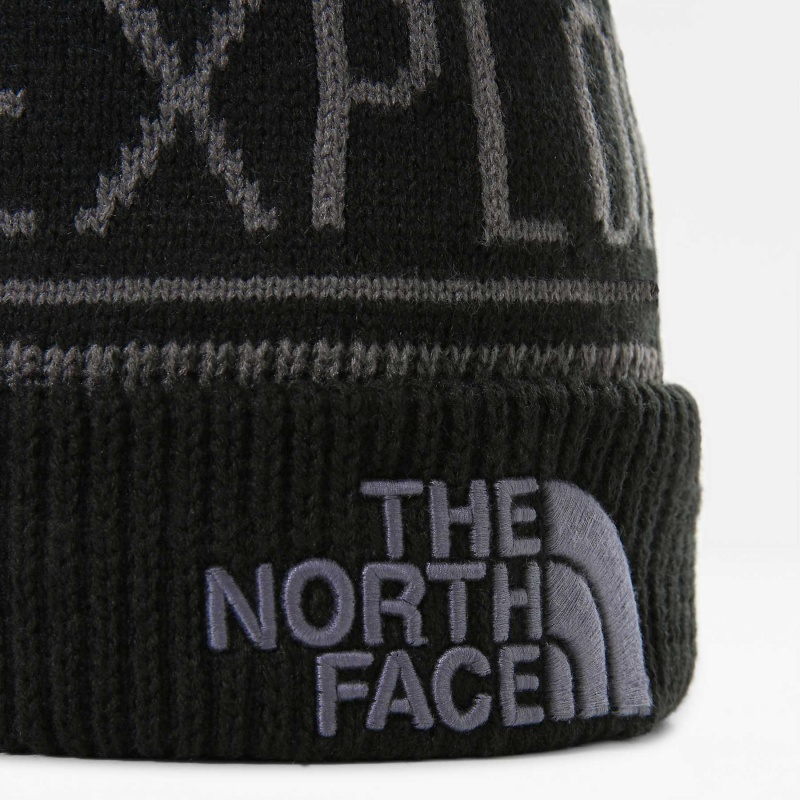 The North Face Retro TNF Pom Beanie Vanadis Grey - Tnf Black | NCLFHK-214