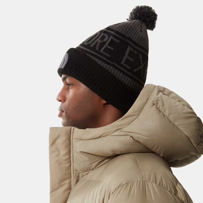 The North Face Retro TNF Pom Beanie Vanadis Grey - Tnf Black | NCLFHK-214