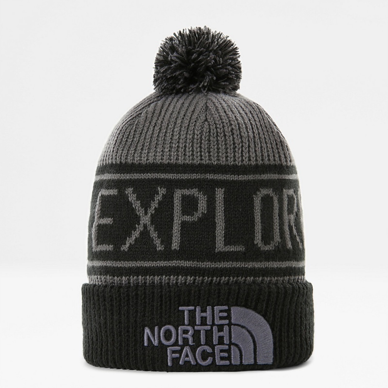 The North Face Retro TNF Pom Beanie Vanadis Grey - Tnf Black | NCLFHK-214