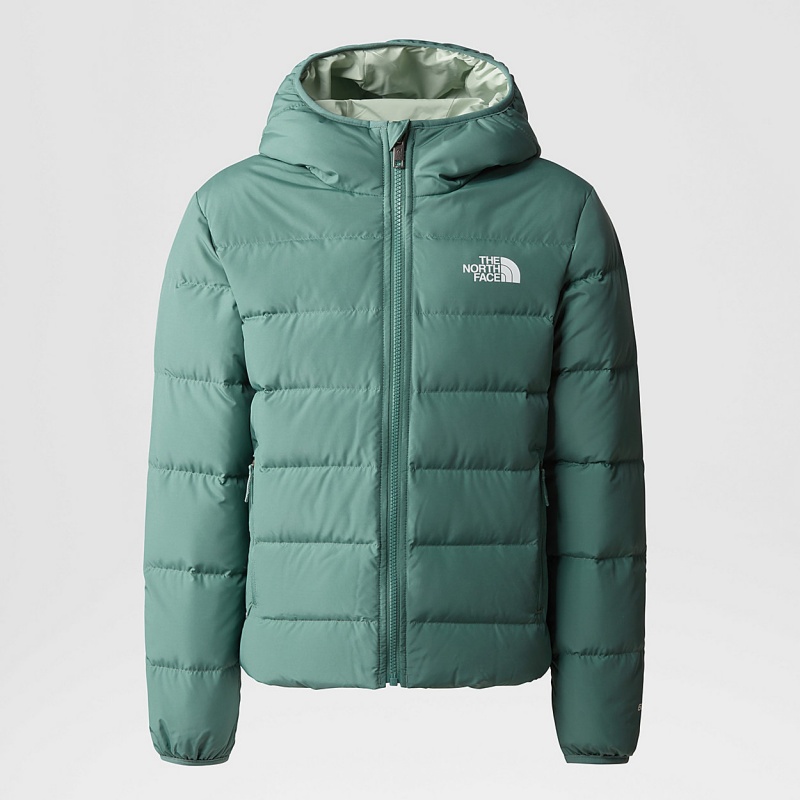 The North Face Reversible North Down Hooded Jacket Dark Sage | VLGQSB-214