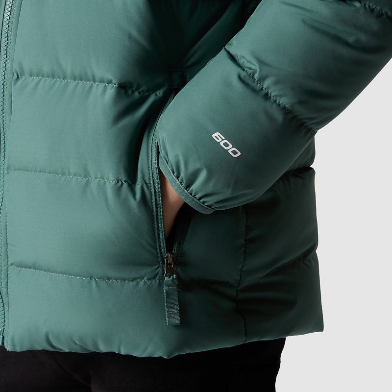 The North Face Reversible North Down Hooded Jacket Dark Sage | VLGQSB-214