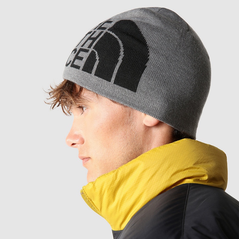 The North Face Reversible TNF Banner Beanie Tnf Medium Grey Heather - Tnf Black | IANKMP-743