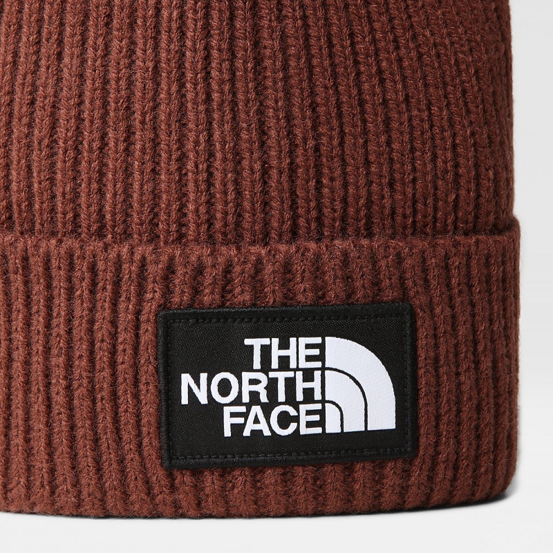 The North Face TNF Logo Box Cuffed Beanie Dark Oak | JAZHKB-354