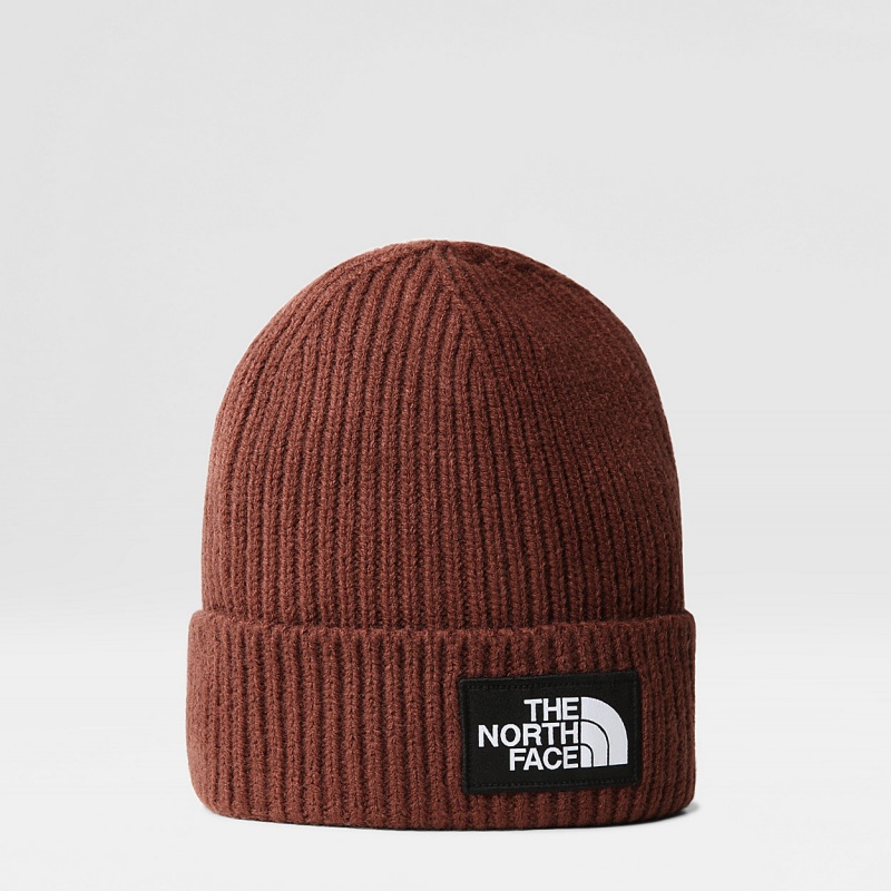 The North Face TNF Logo Box Cuffed Beanie Dark Oak | JAZHKB-354