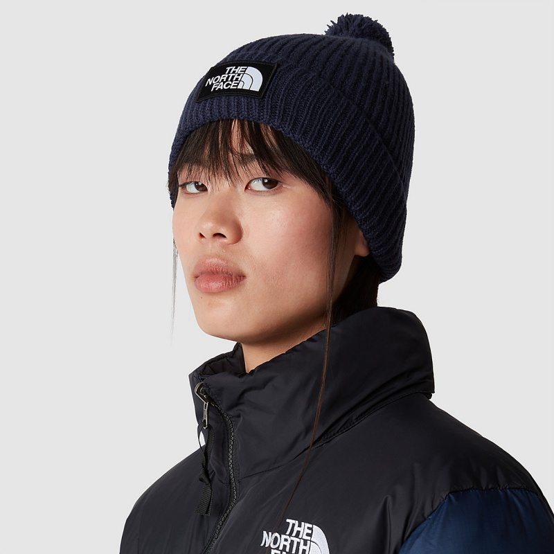 The North Face TNF Logo Box Pom Beanie Summit Navy | XYMOSN-470