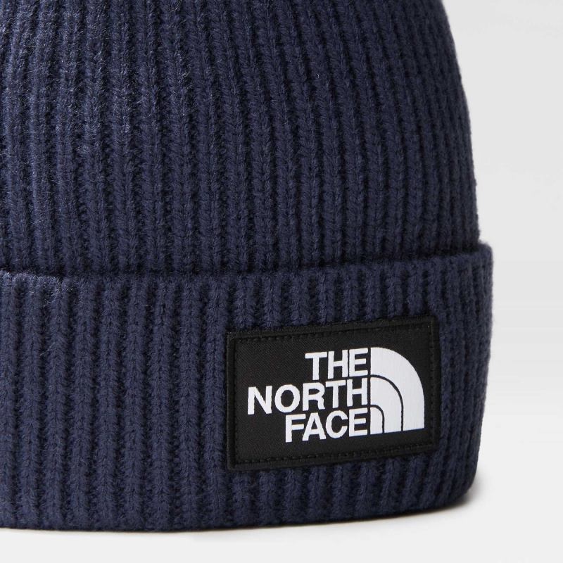 The North Face TNF Logo Box Pom Beanie Summit Navy | XYMOSN-470