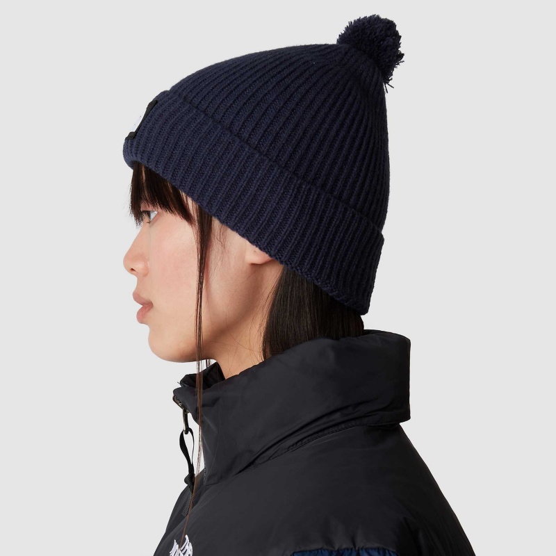 The North Face TNF Logo Box Pom Beanie Summit Navy | XYMOSN-470